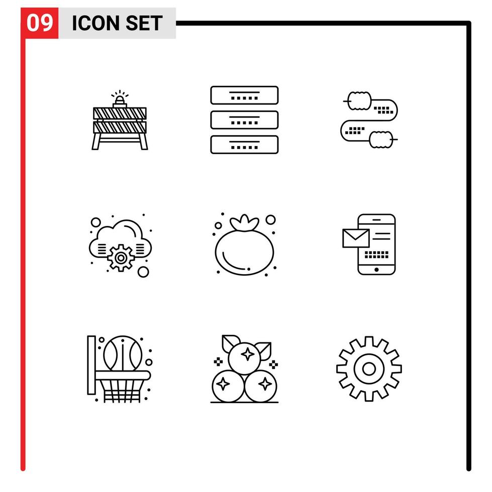 Pack of 9 creative Outlines of food computing furniture cloud joint Editable Vector Design Elements