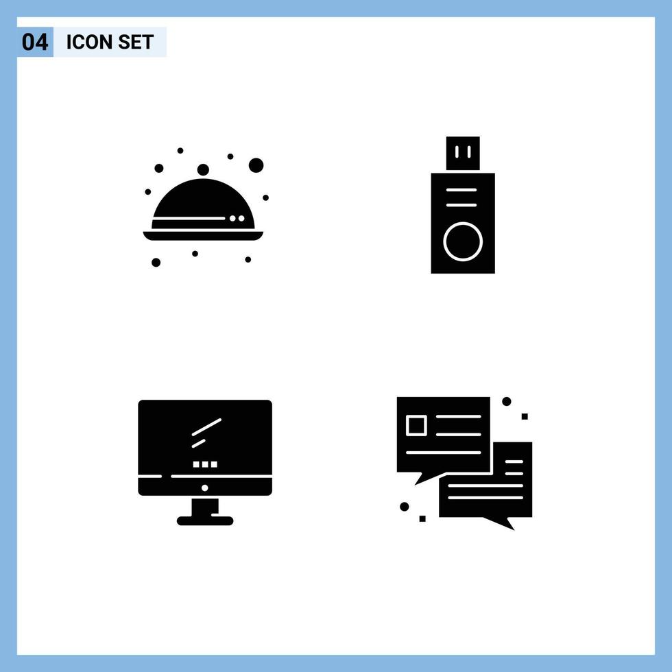 Set of 4 Commercial Solid Glyphs pack for food device ware usb pc Editable Vector Design Elements