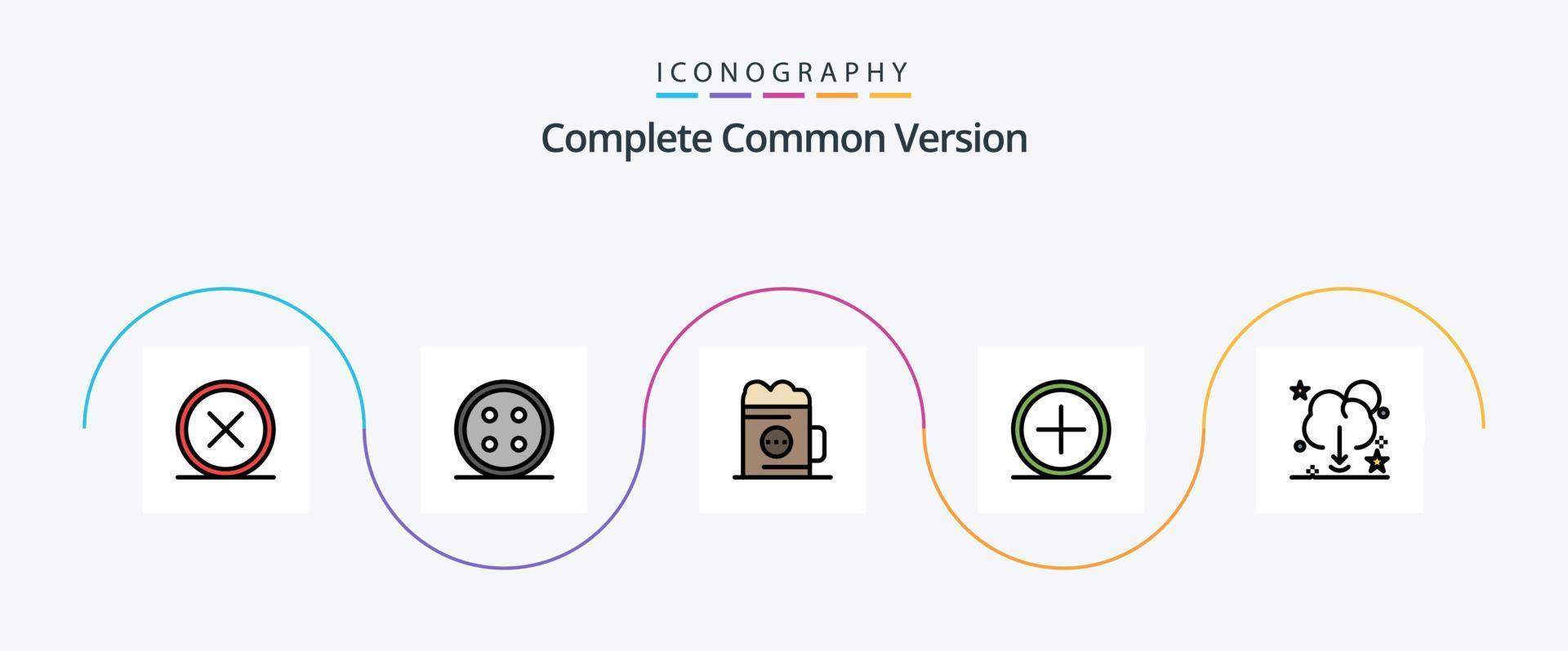 Complete Common Version Line Filled Flat 5 Icon Pack Including create. add. shirt. glass. beverage vector