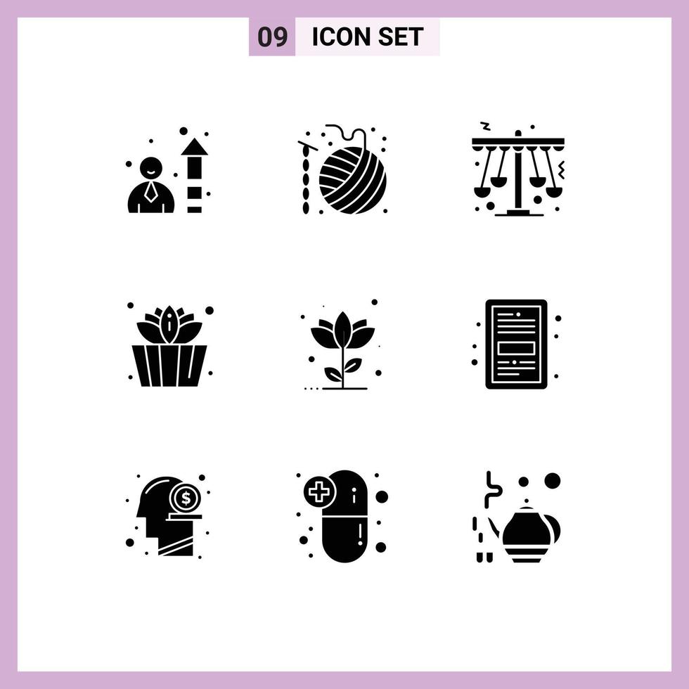 9 Thematic Vector Solid Glyphs and Editable Symbols of floral lotus kindergarten sauna entertainment Editable Vector Design Elements