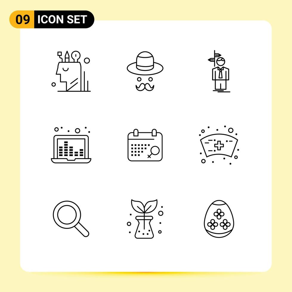 Outline Pack of 9 Universal Symbols of sound waves sound bars fathers laptop decision Editable Vector Design Elements