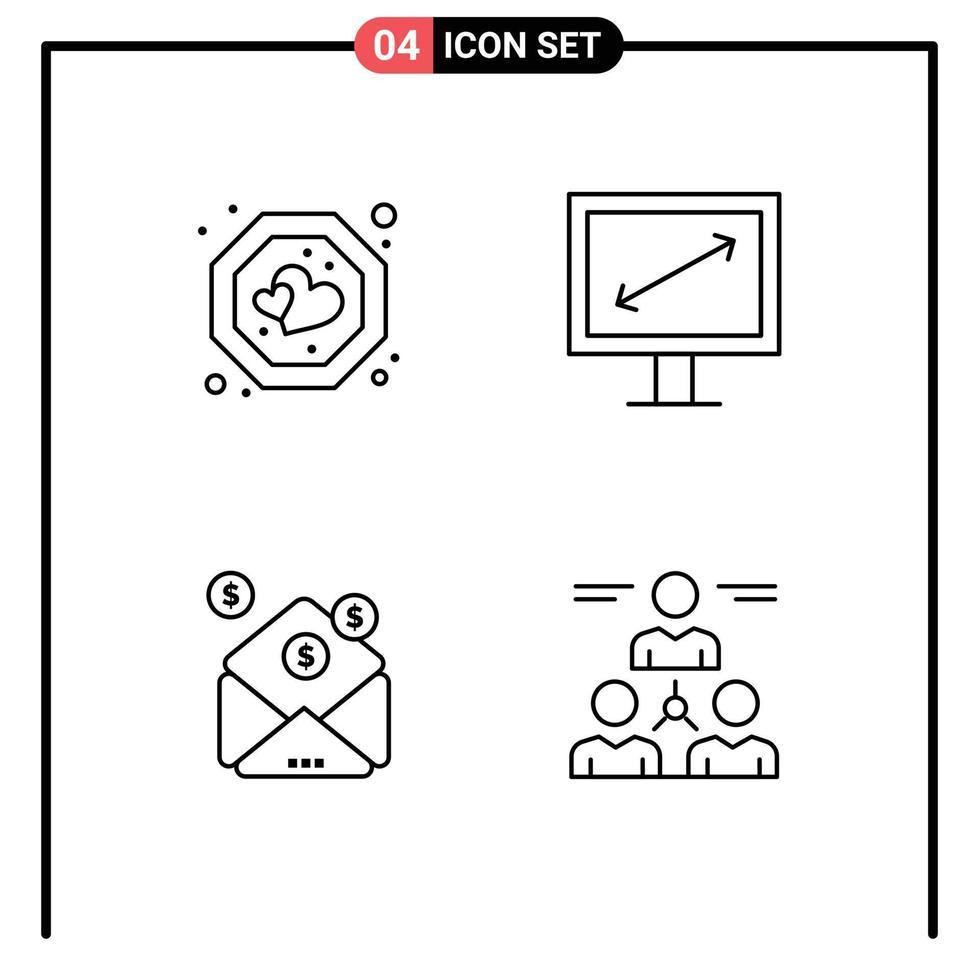 Modern Set of 4 Filledline Flat Colors and symbols such as favorite money tag tv connect Editable Vector Design Elements