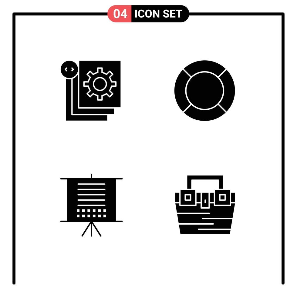 User Interface Pack of 4 Basic Solid Glyphs of coding ux process essential data Editable Vector Design Elements