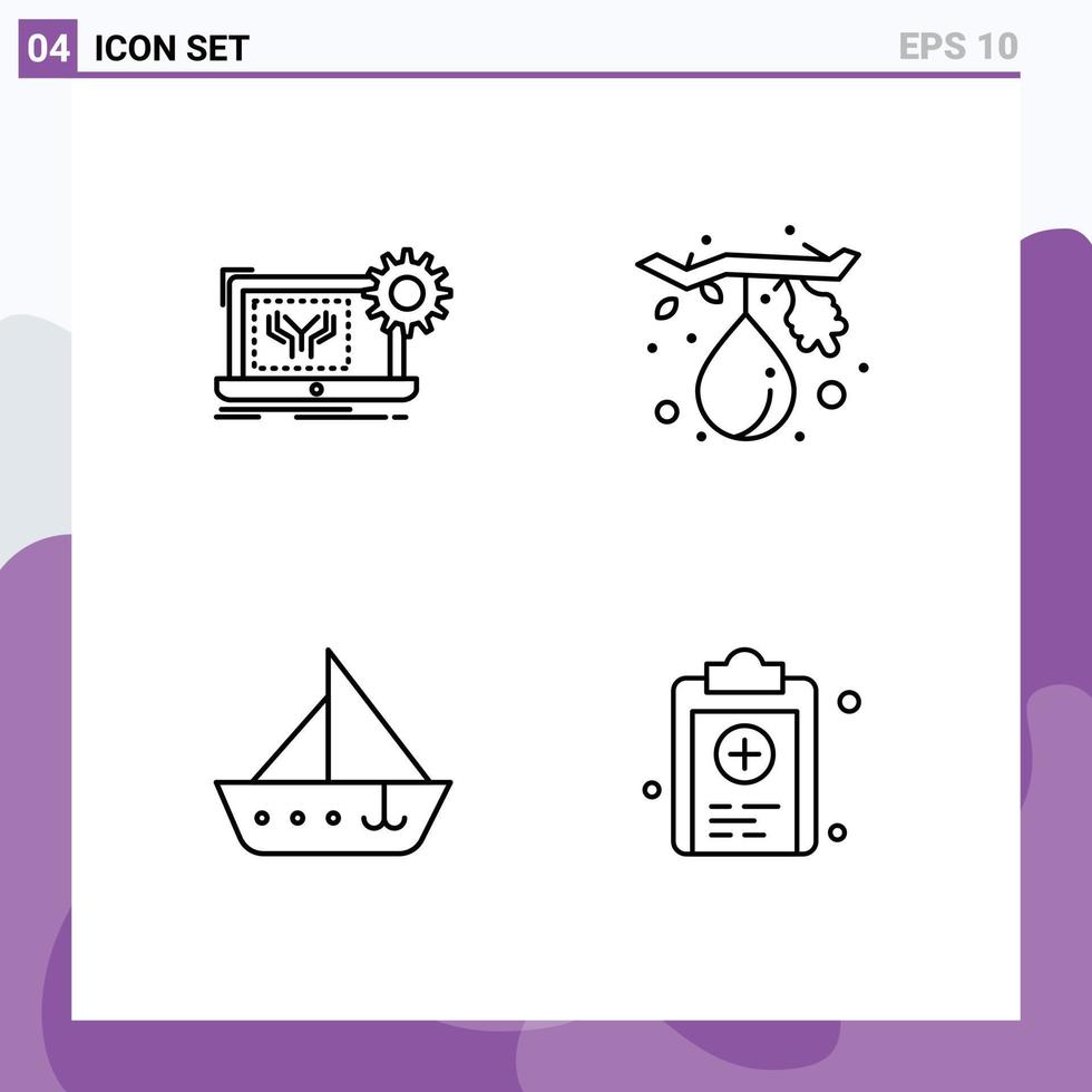 Set of 4 Modern UI Icons Symbols Signs for blueprint boat engineering food ship Editable Vector Design Elements