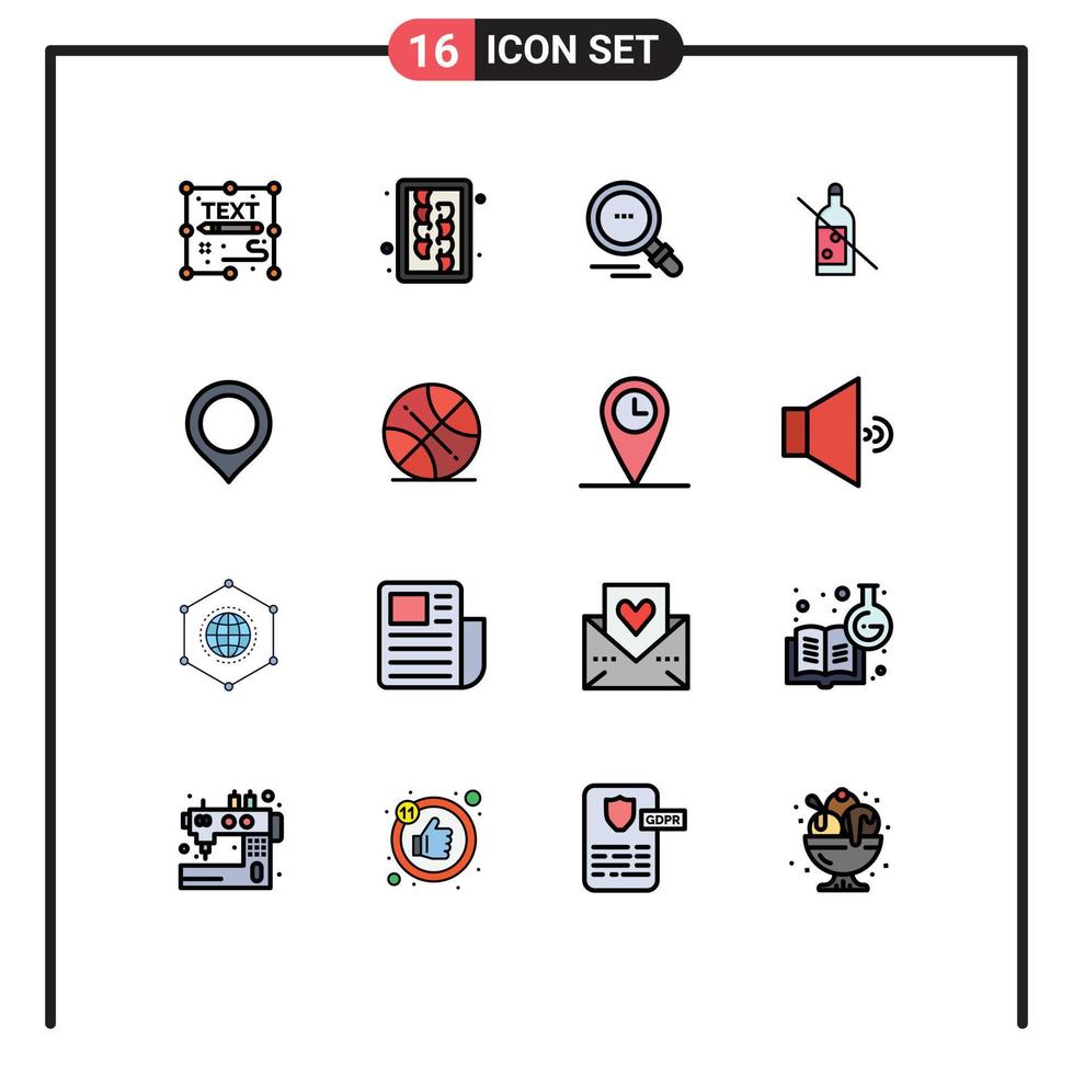 Modern Set of 16 Flat Color Filled Lines and symbols such as map whiskey tool no alcohol Editable Creative Vector Design Elements
