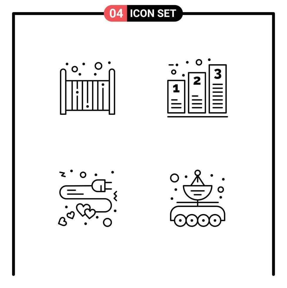 Editable Vector Line Pack of 4 Simple Filledline Flat Colors of bed extension sleep graph charge Editable Vector Design Elements