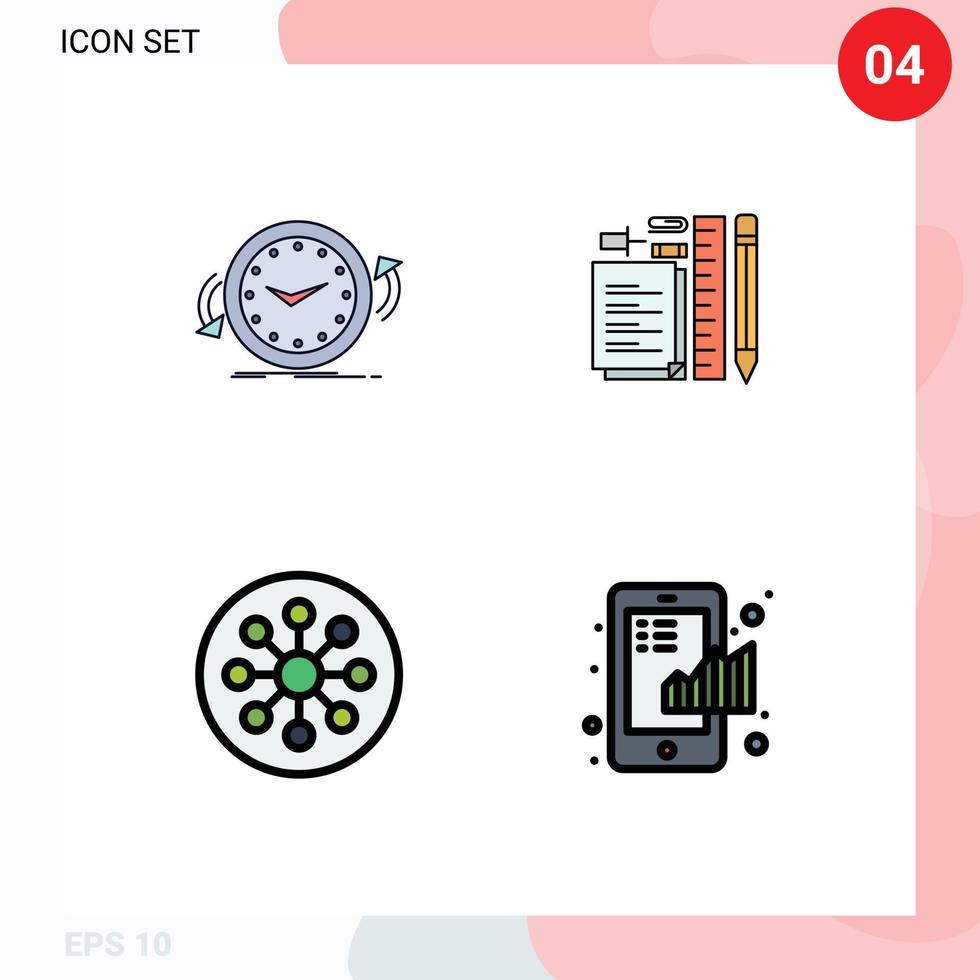Modern Set of 4 Filledline Flat Colors and symbols such as backup pin counter pencil biology Editable Vector Design Elements