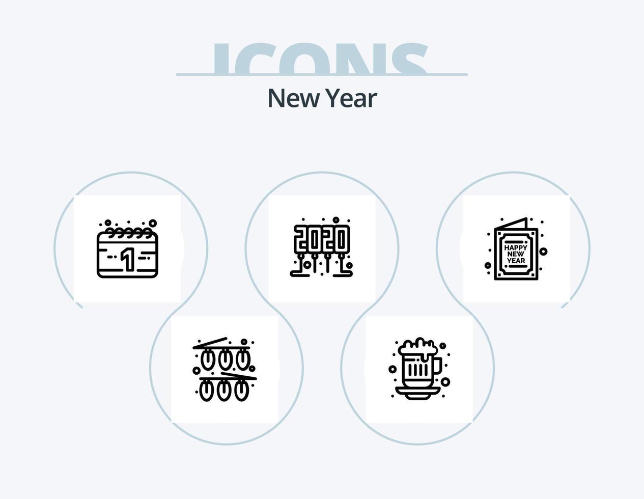New Year Line Icon Pack 5 Icon Design. new year. calendar. card. mobile. heart vector