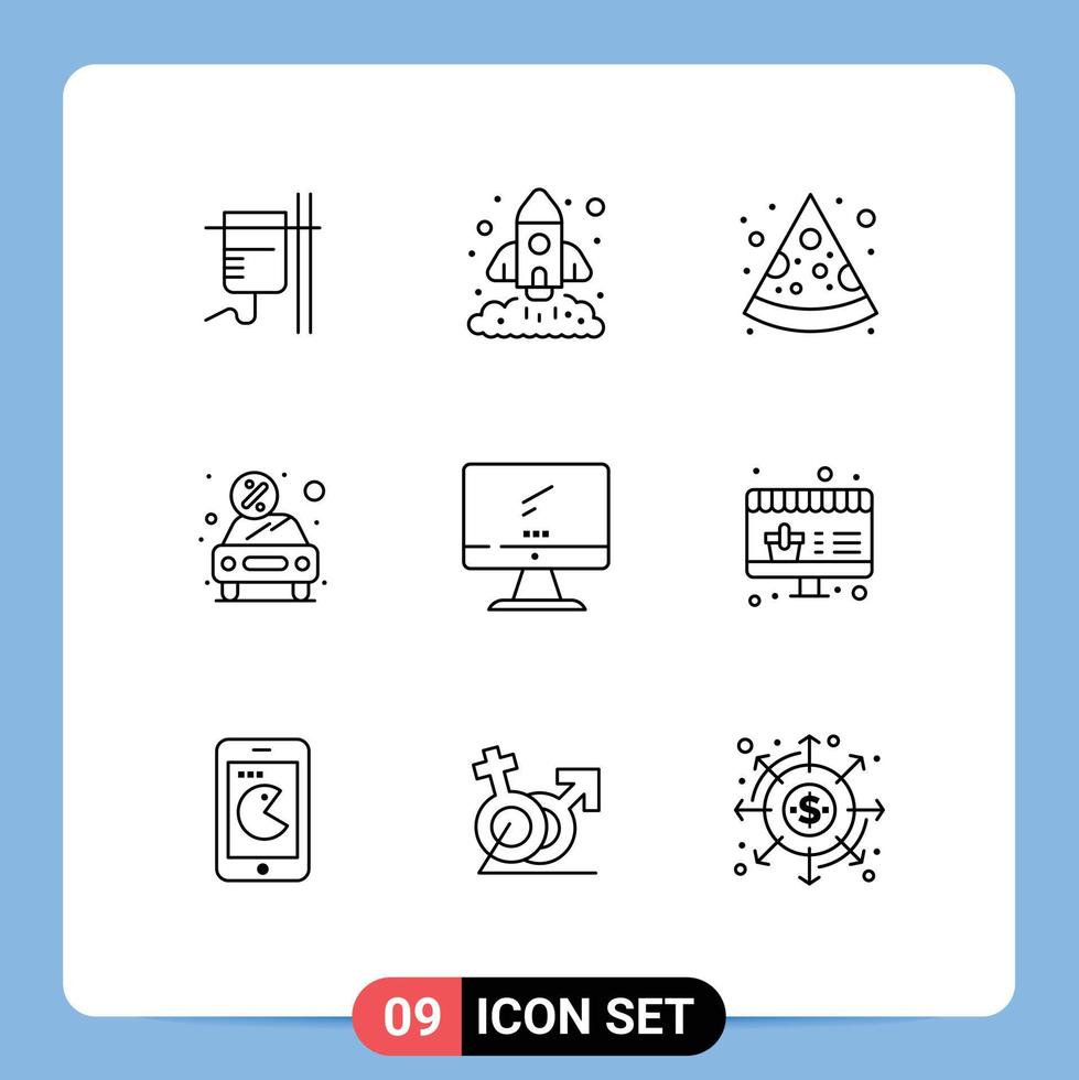 Modern Set of 9 Outlines and symbols such as computer present startup money car Editable Vector Design Elements
