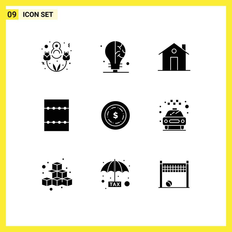 9 Solid Glyph concept for Websites Mobile and Apps taxi maony entrance dollar minimize Editable Vector Design Elements