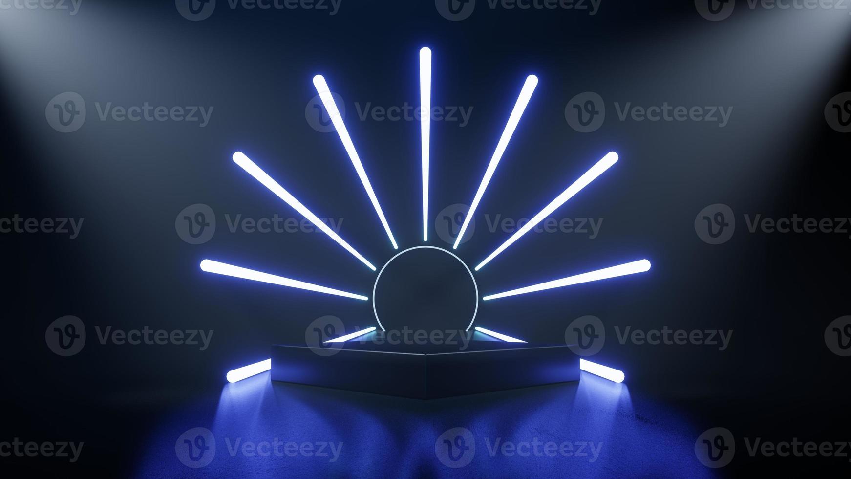 3d technology abstract neon light background, empty space scene, spotlight, dark night, virtual reality, cyber futuristic sci-fi background, street floor studio for mock up. colored geometric. photo