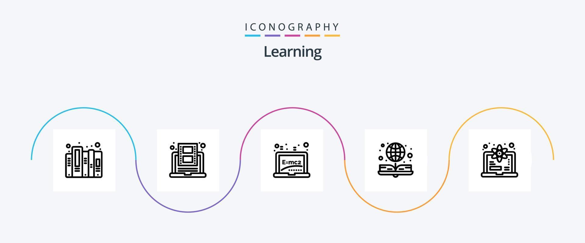 aprendizaje línea 5 5 icono paquete incluso computadora. globo. YouTube. mi libro. fórmula vector