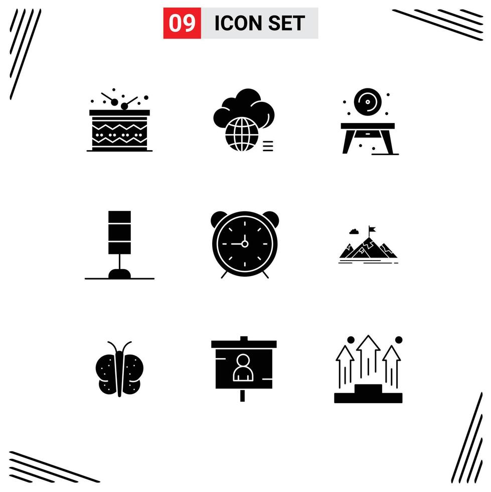 Solid Glyph Pack of 9 Universal Symbols of stopwatch light technology lamp disk Editable Vector Design Elements