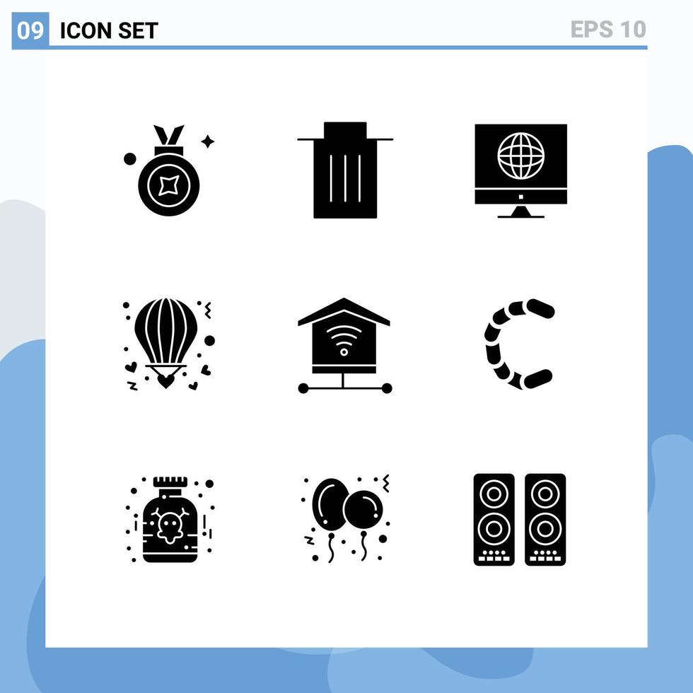 Group of 9 Modern Solid Glyphs Set for security love communication hot air Editable Vector Design Elements