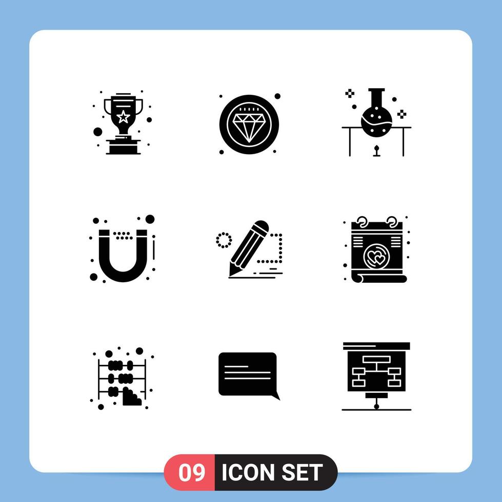 9 User Interface Solid Glyph Pack of modern Signs and Symbols of darwing study laboratory streamline science lab Editable Vector Design Elements