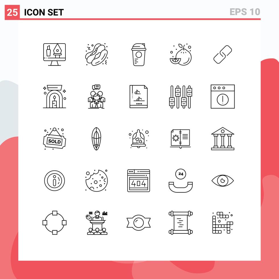 Mobile Interface Line Set of 25 Pictograms of pin clip game lemon food Editable Vector Design Elements