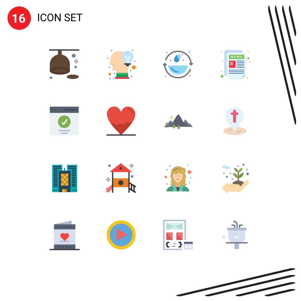 Set of 16 Modern UI Icons Symbols Signs for interface news letter earth day paper news Editable Pack of Creative Vector Design Elements