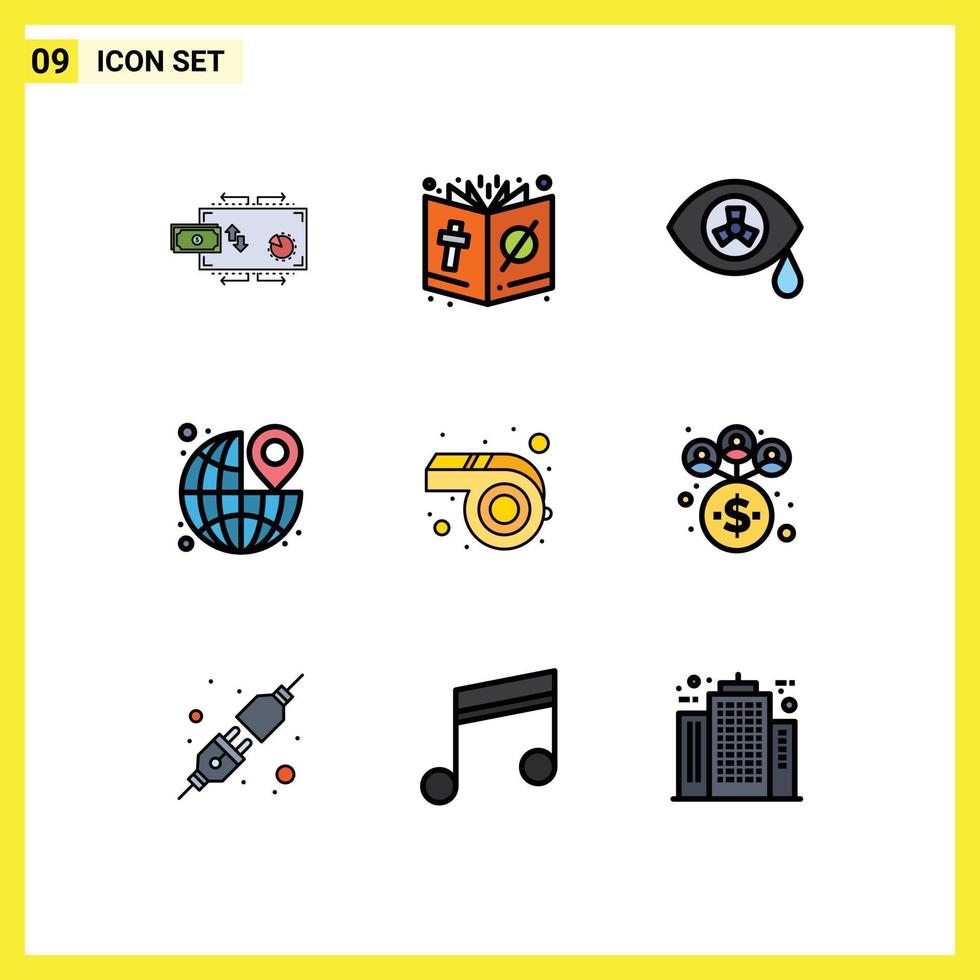 9 Universal Filledline Flat Colors Set for Web and Mobile Applications travel pin halloween destination zombie Editable Vector Design Elements