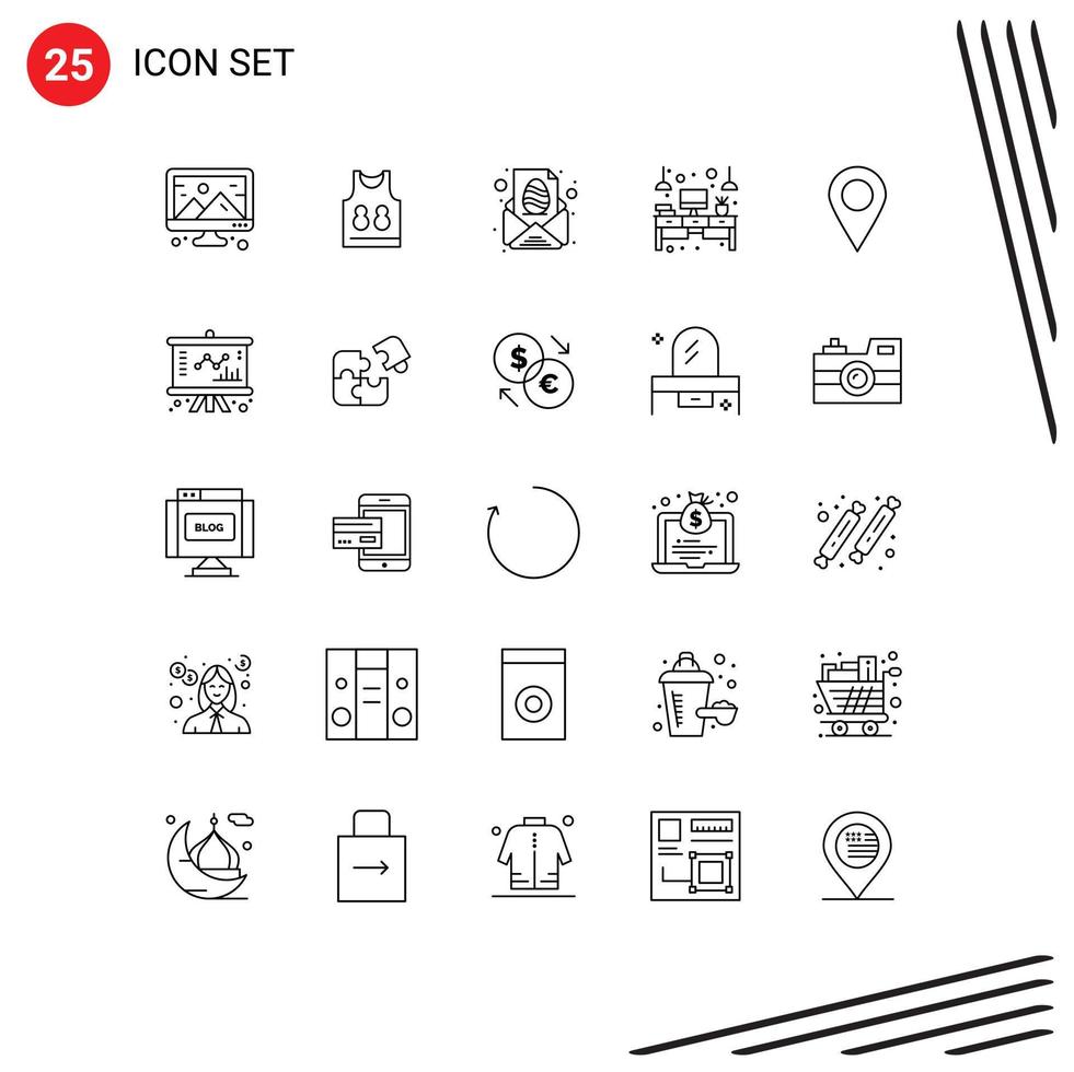 25 Thematic Vector Lines and Editable Symbols of light office easter desk paper Editable Vector Design Elements