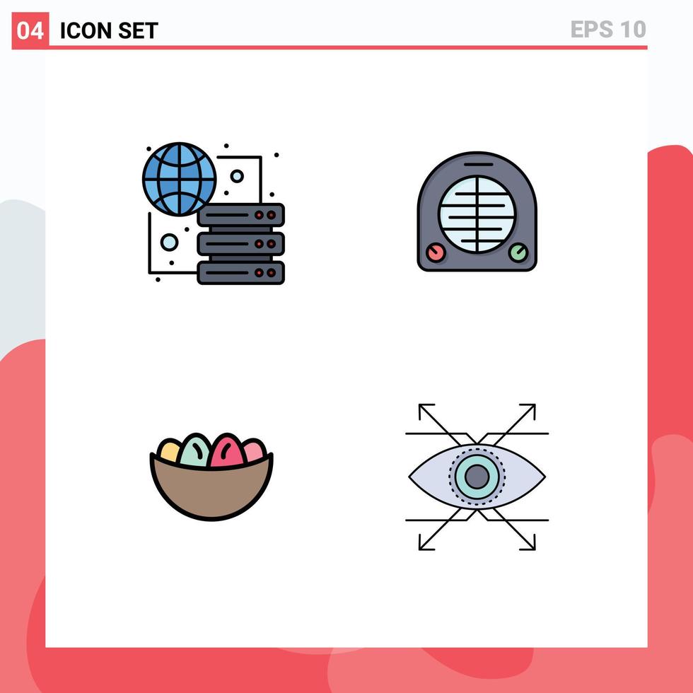 4 Thematic Vector Filledline Flat Colors and Editable Symbols of connect celebration server heating egg Editable Vector Design Elements