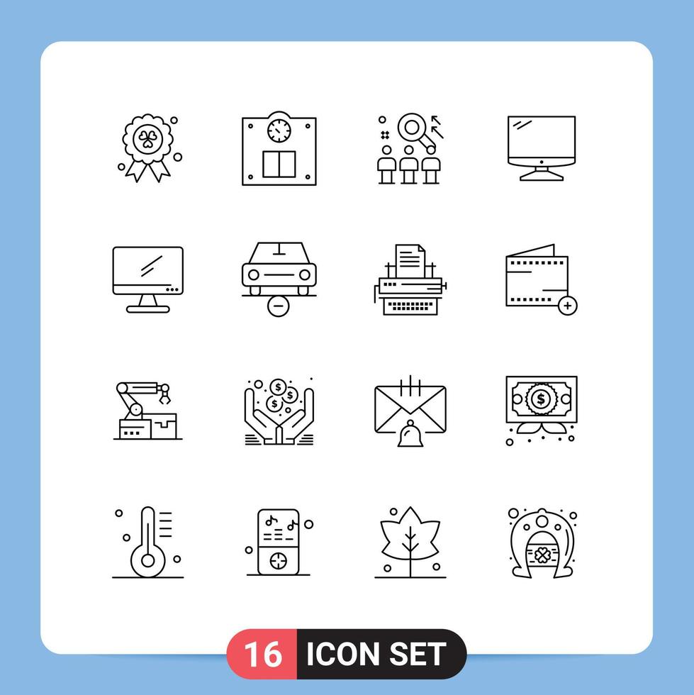 Group of 16 Outlines Signs and Symbols for delete pc team imac monitor Editable Vector Design Elements