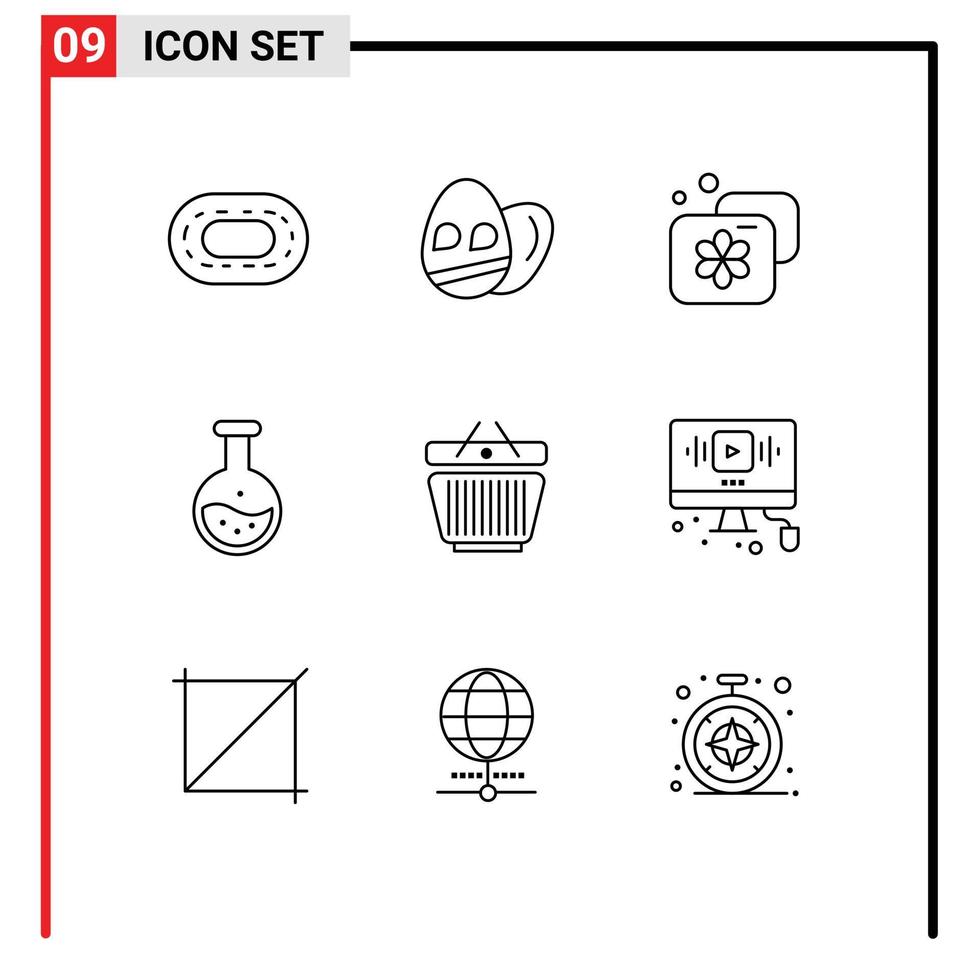 Group of 9 Modern Outlines Set for shopping basket facility education science Editable Vector Design Elements