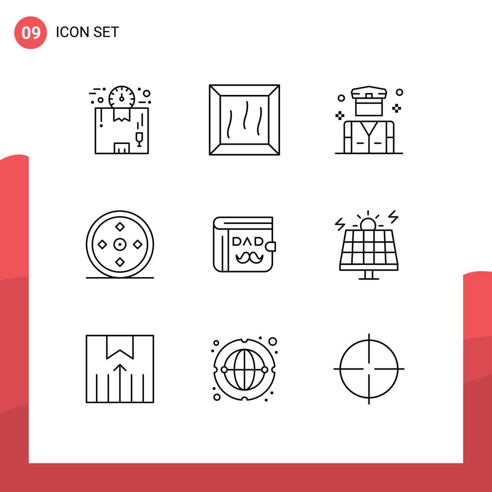 9 User Interface Outline Pack of modern Signs and Symbols of dad target business sports focus Editable Vector Design Elements