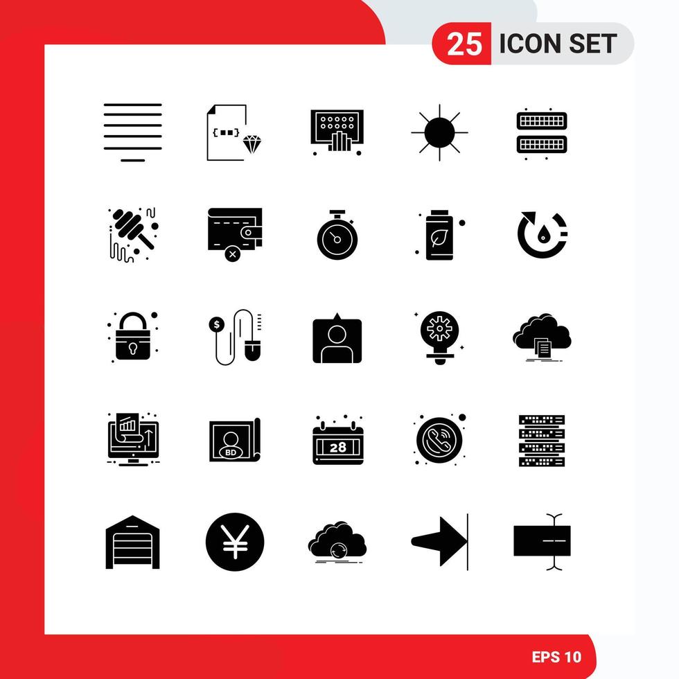 25 temático vector sólido glifos y editable símbolos de cubo rayo aplicaciones logo tableta editable vector diseño elementos