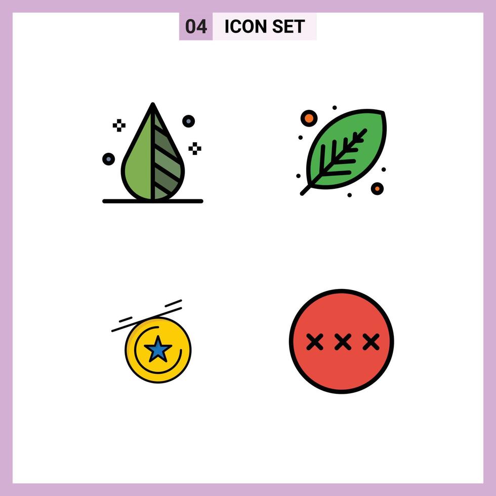 Set of 4 Modern UI Icons Symbols Signs for color star tool leaf password Editable Vector Design Elements
