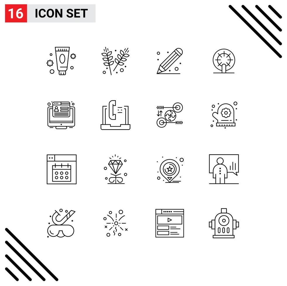 Universal Icon Symbols Group of 16 Modern Outlines of conversion ship grains boat pencil Editable Vector Design Elements