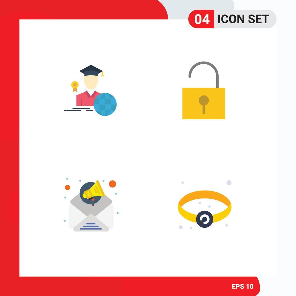 4 Flat Icon concept for Websites Mobile and Apps graduation email marketing scholar user interface jewelry Editable Vector Design Elements