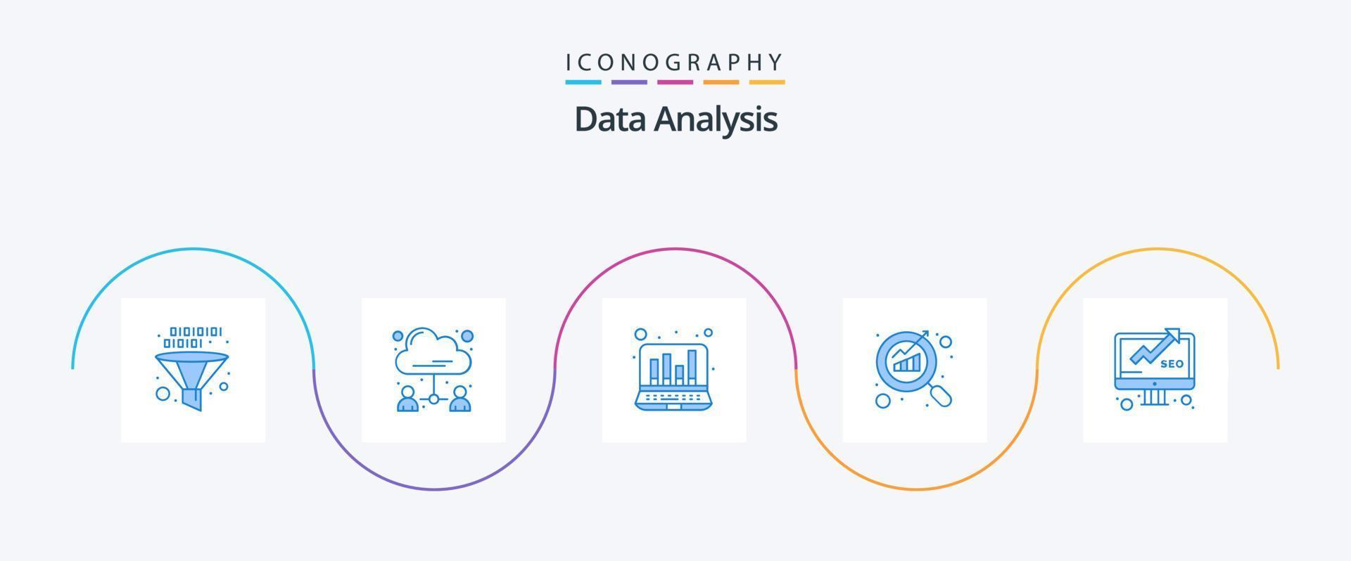 Data Analysis Blue 5 Icon Pack Including business. search. document. graph. digital graph vector