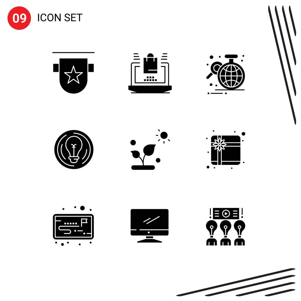 Stock Vector Icon Pack of 9 Line Signs and Symbols for creative business shopping bulb globe Editable Vector Design Elements
