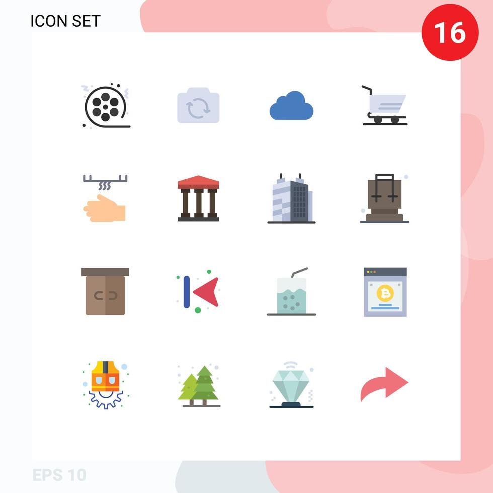 Pictogram Set of 16 Simple Flat Colors of bathroom trolley ui order cloudy Editable Pack of Creative Vector Design Elements