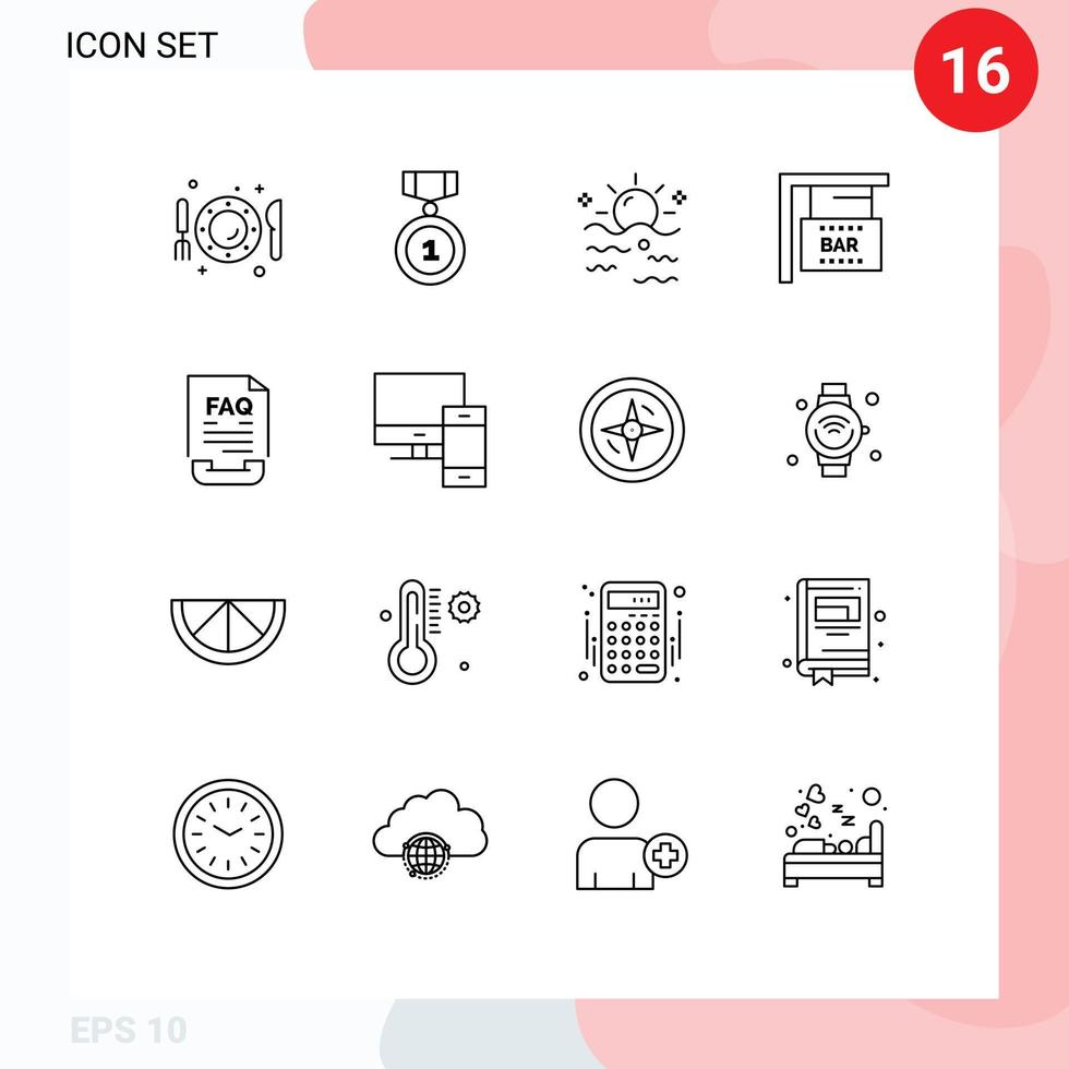 16 Creative Icons Modern Signs and Symbols of communication celebration position bar sign sun Editable Vector Design Elements