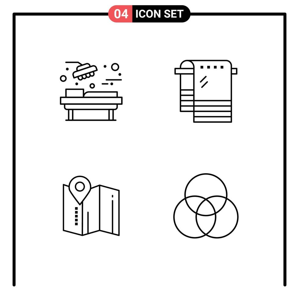 Set of 4 Vector Filledline Flat Colors on Grid for hospital map surgery towel hotel Editable Vector Design Elements