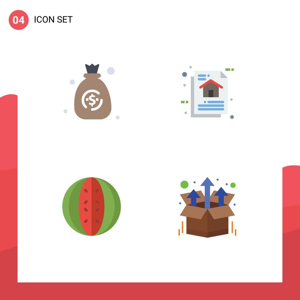 Modern Set of 4 Flat Icons and symbols such as bag food architecture document melon Editable Vector Design Elements