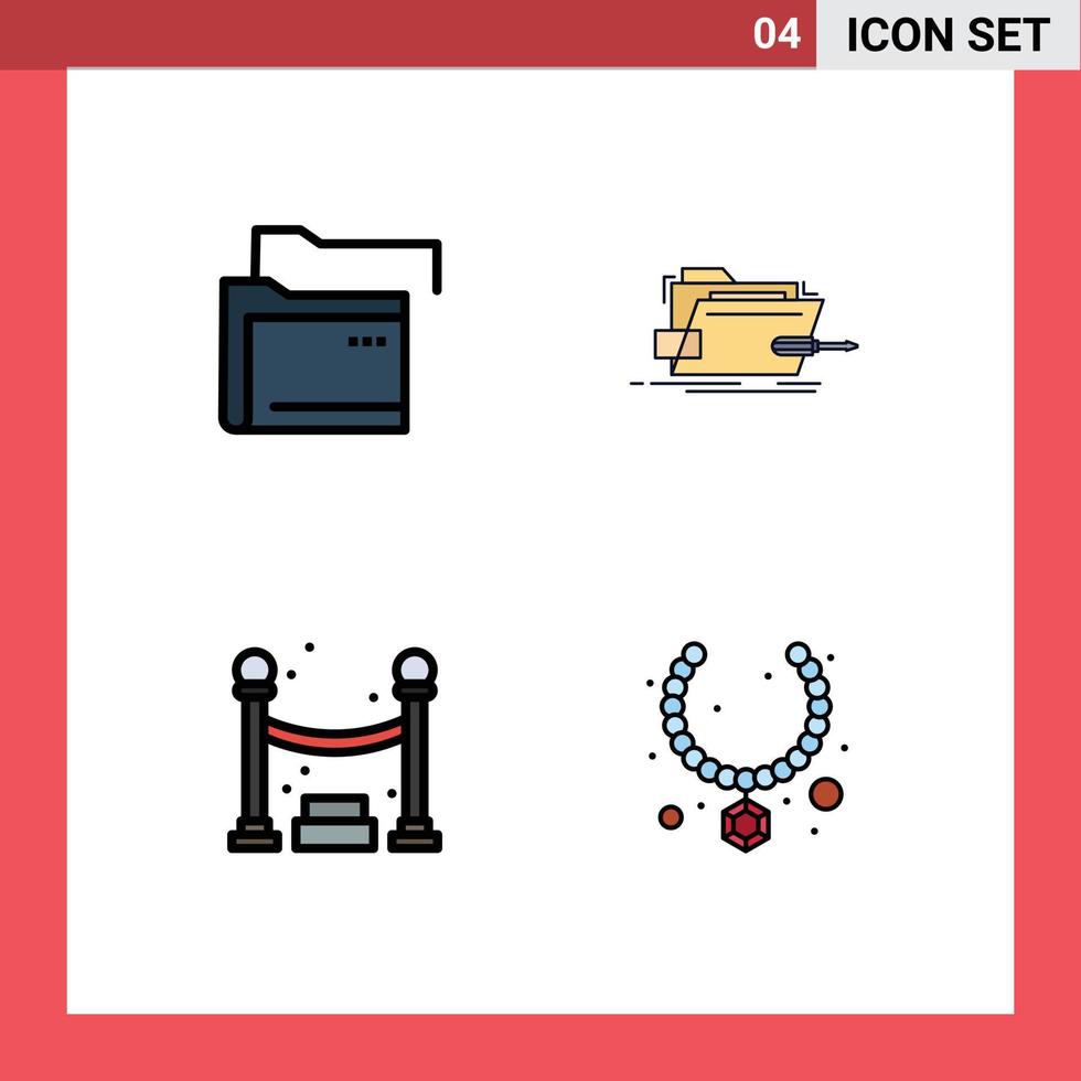 Set of 4 Commercial Filledline Flat Colors pack for data queue network skrewdriver party Editable Vector Design Elements