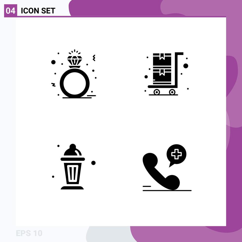 Set of 4 Modern UI Icons Symbols Signs for diamond lamp gift shopping trolley mobile Editable Vector Design Elements