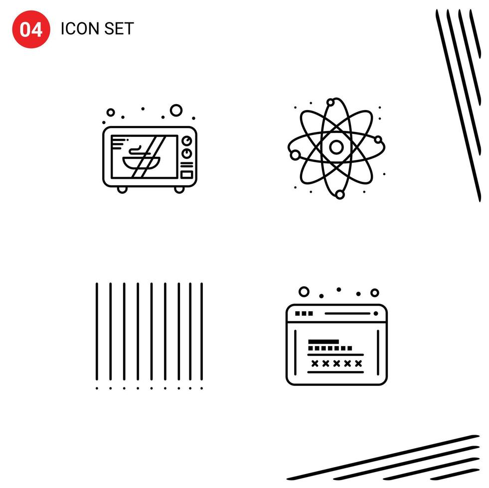 Line Pack of 4 Universal Symbols of electronics development physics barcode web Editable Vector Design Elements