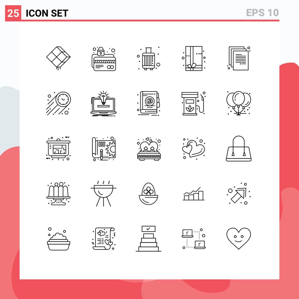 Modern Set of 25 Lines and symbols such as gift box gift pack lock travel luggage Editable Vector Design Elements