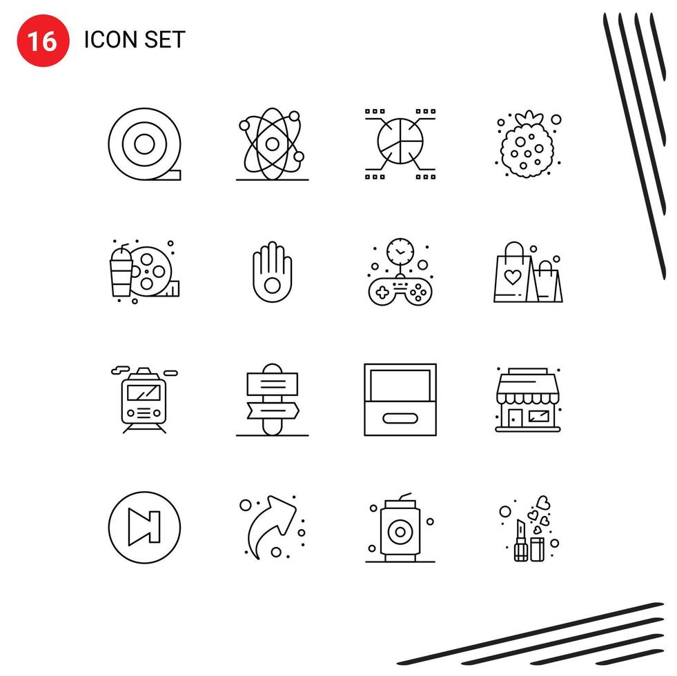 Pack of 16 Modern Outlines Signs and Symbols for Web Print Media such as hand hobby berry hobbies real Editable Vector Design Elements