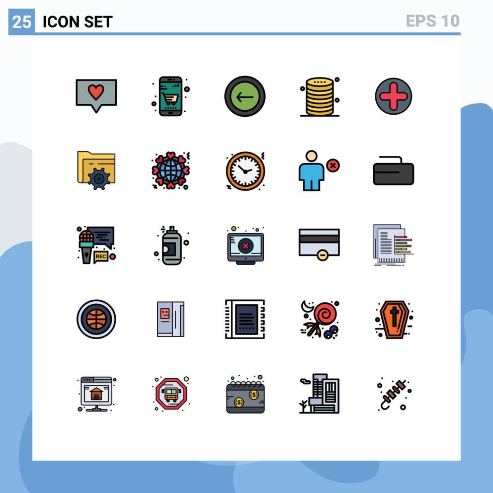 Pictogram Set of 25 Simple Filled line Flat Colors of sign storage back server data Editable Vector Design Elements