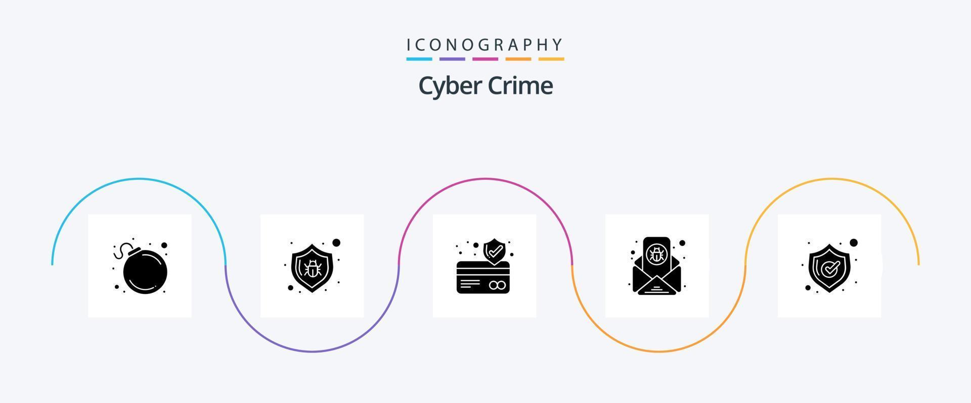 Cyber Crime Glyph 5 Icon Pack Including shopping. safety. card protection. email virus vector