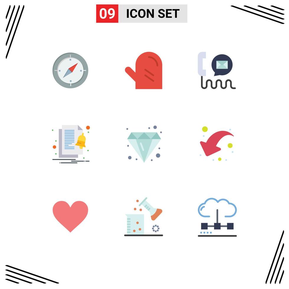 Set of 9 Commercial Flat Colors pack for design notification communication file mail Editable Vector Design Elements
