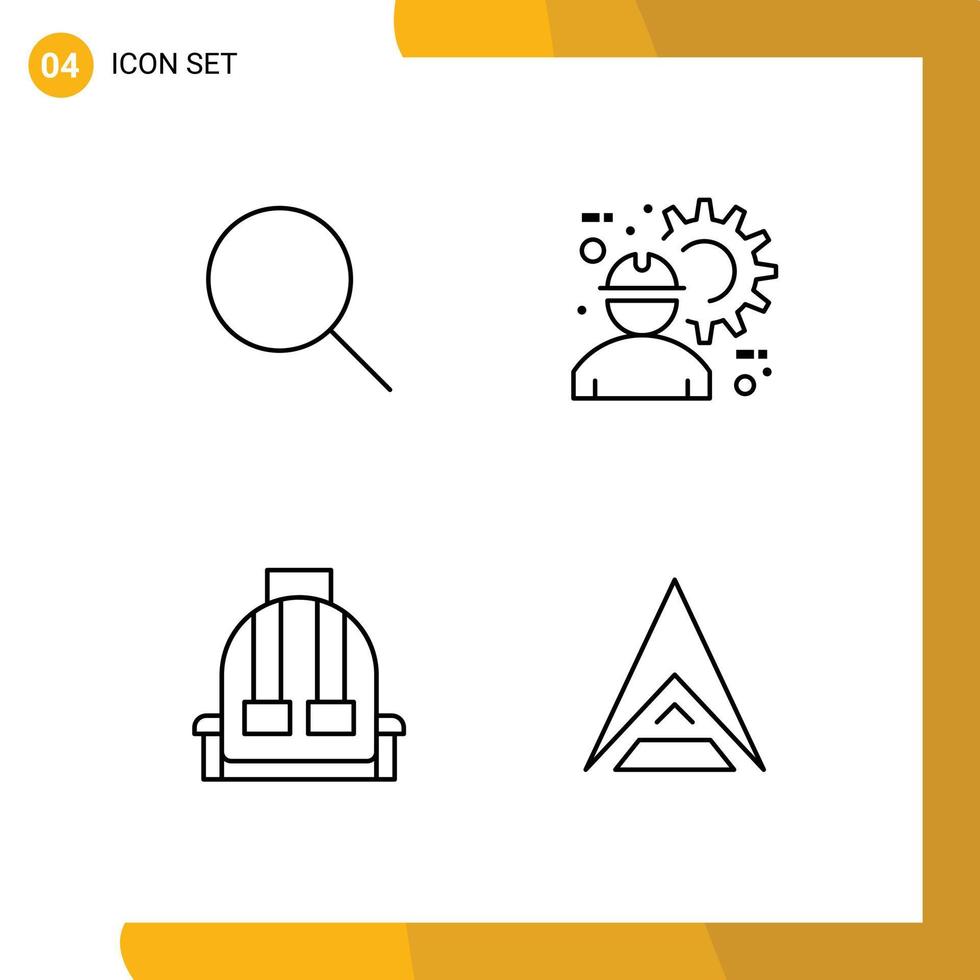 4 User Interface Line Pack of modern Signs and Symbols of search backpack ui engineer camping Editable Vector Design Elements