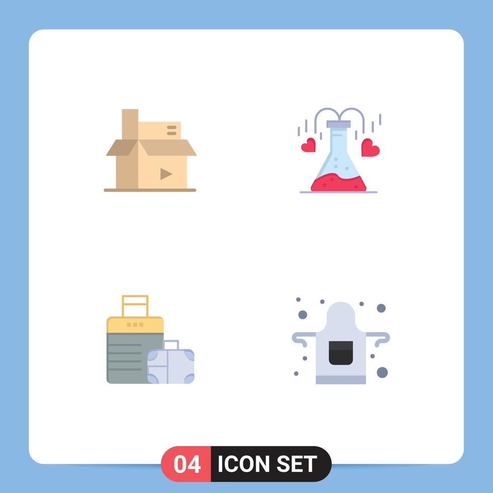 Set of 4 Modern UI Icons Symbols Signs for content luggage media flask handbag Editable Vector Design Elements