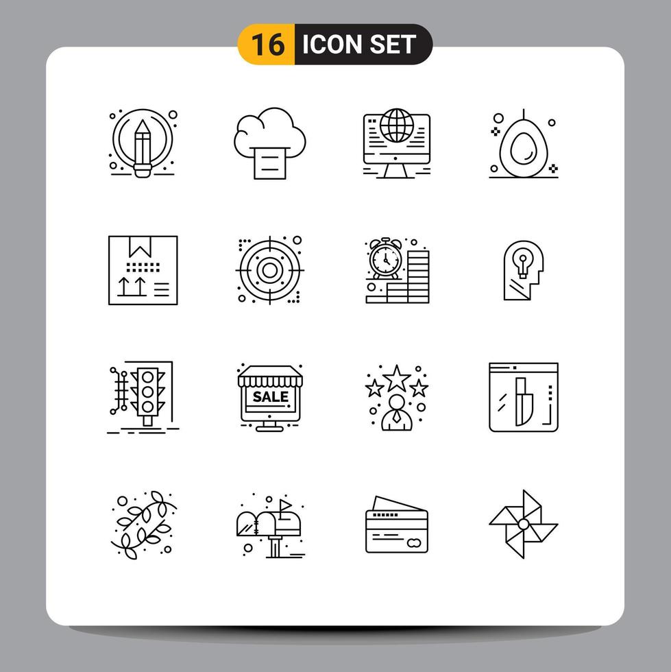 16 Outline concept for Websites Mobile and Apps development coding connection box food Editable Vector Design Elements