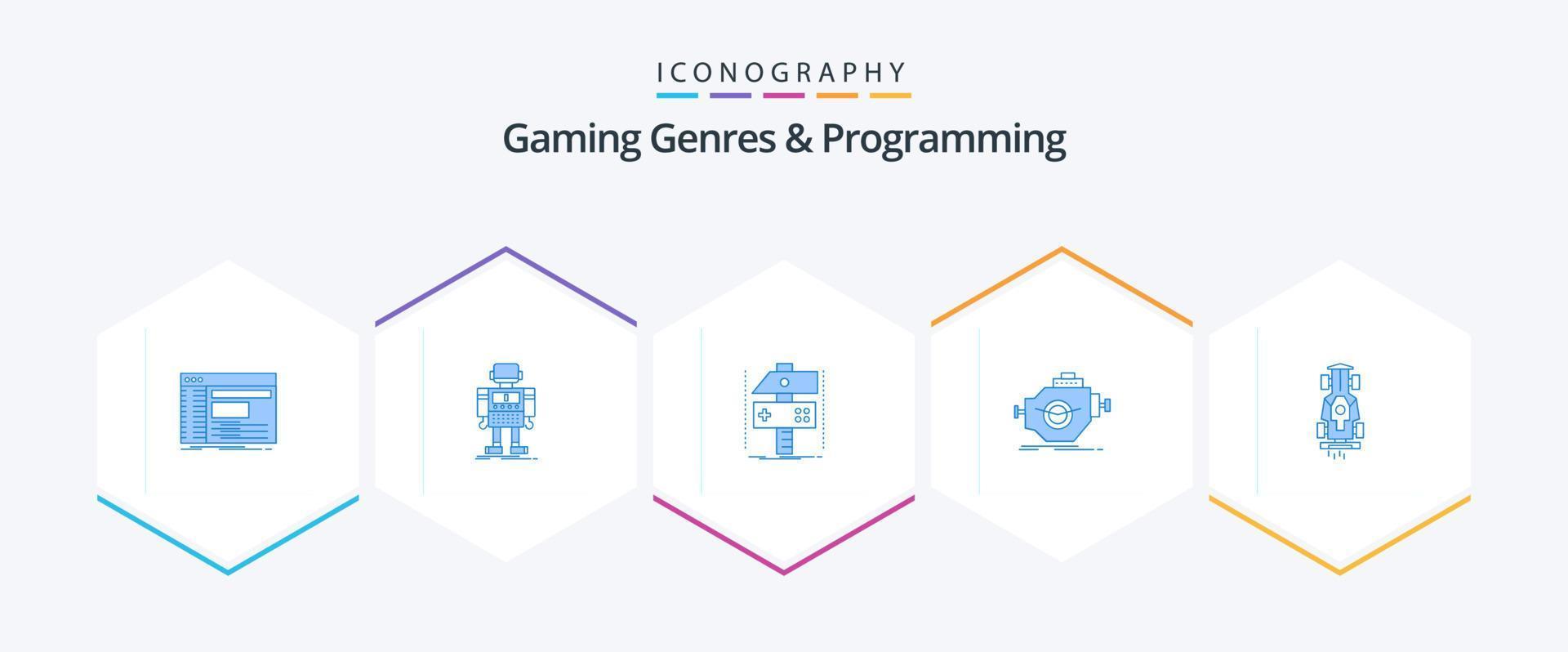 juego de azar géneros y programación 25 azul icono paquete incluso industria. juego. robot. desarrollador. arte vector