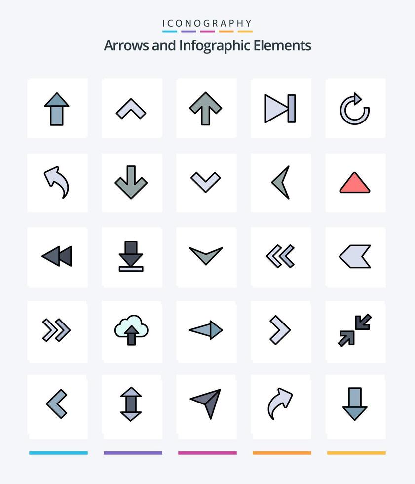 Creative Arrow 25 Line FIlled icon pack  Such As down. back. last. up. refresh vector